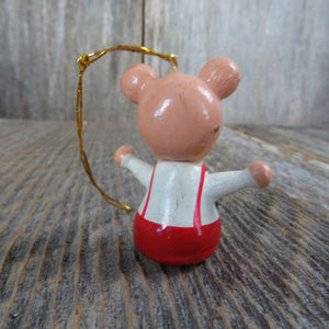Vintage Teddy Bear Wooden Ornament Suspenders Bow Tie Wood Red Green White Christmas Wood Pig