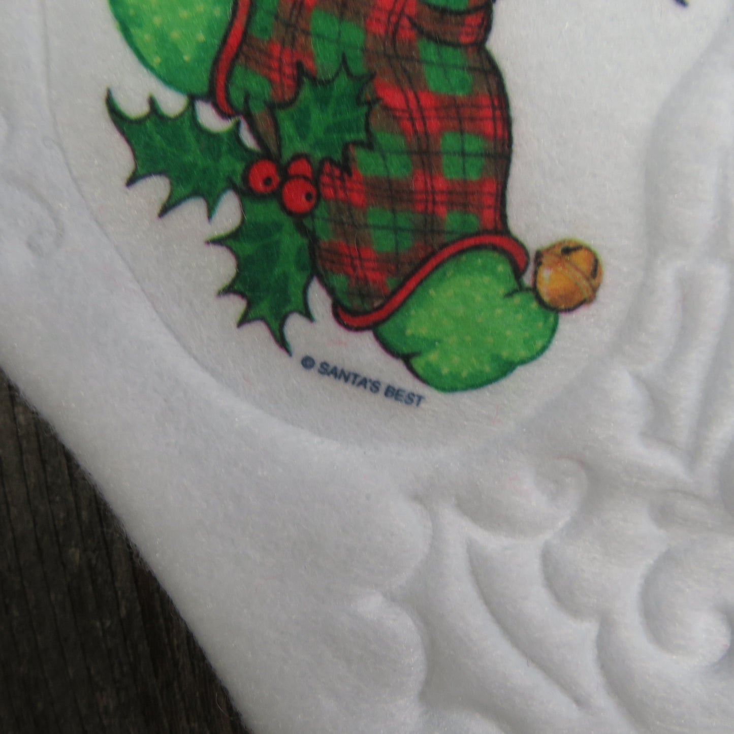 Vintage Plaid Teddy Bear Stocking Christmas Santa's Best Candy Cane Holly White Fuzzy Red Green Fleece Gold Trim