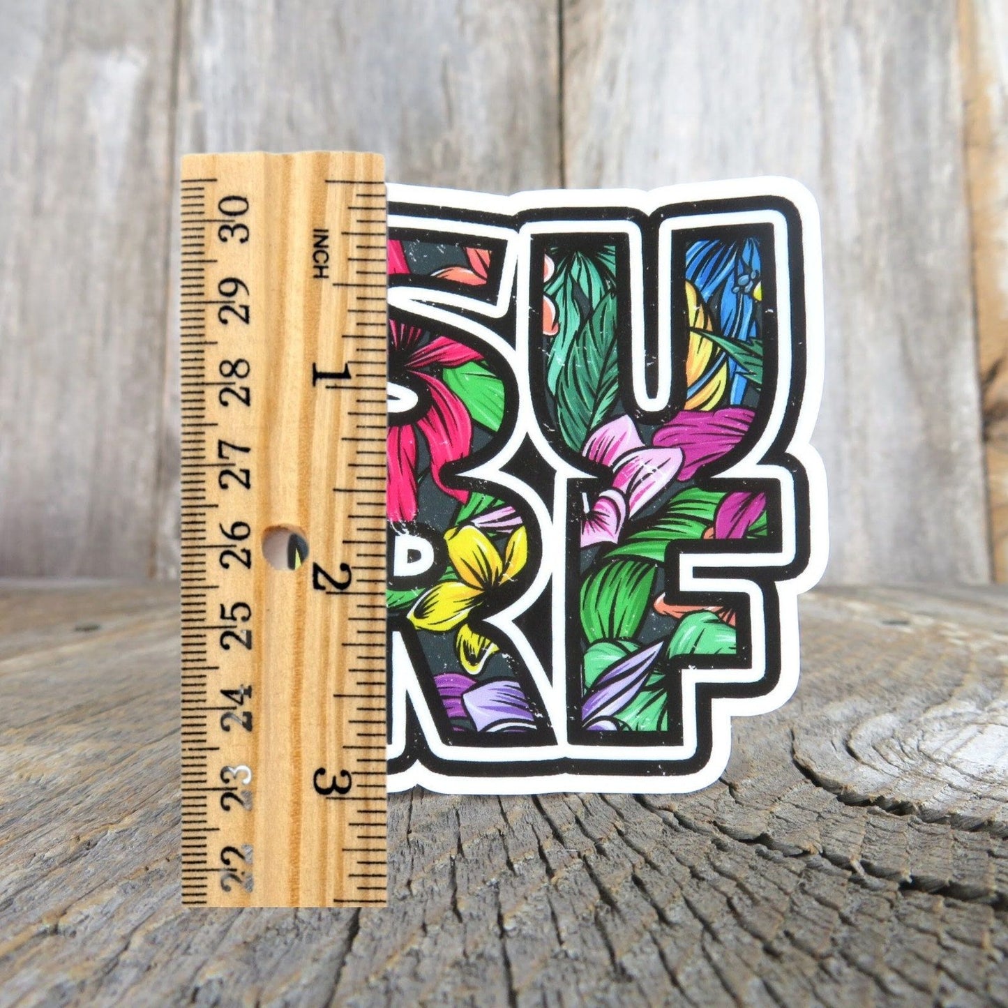 Surf Sticker Floral Stacked Letters Surfers Waterproof Tropical Print Surfing Lover