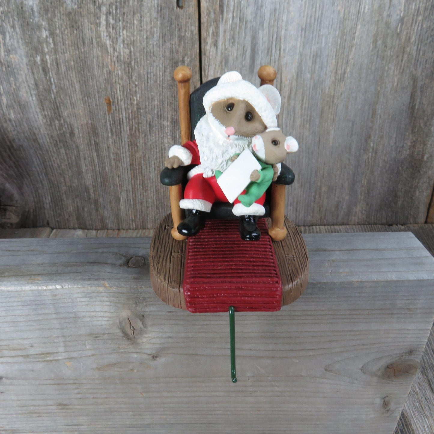 Vintage Santa Mouse And Child Christmas Stocking Holder Hallmark Mice Hanger Hook