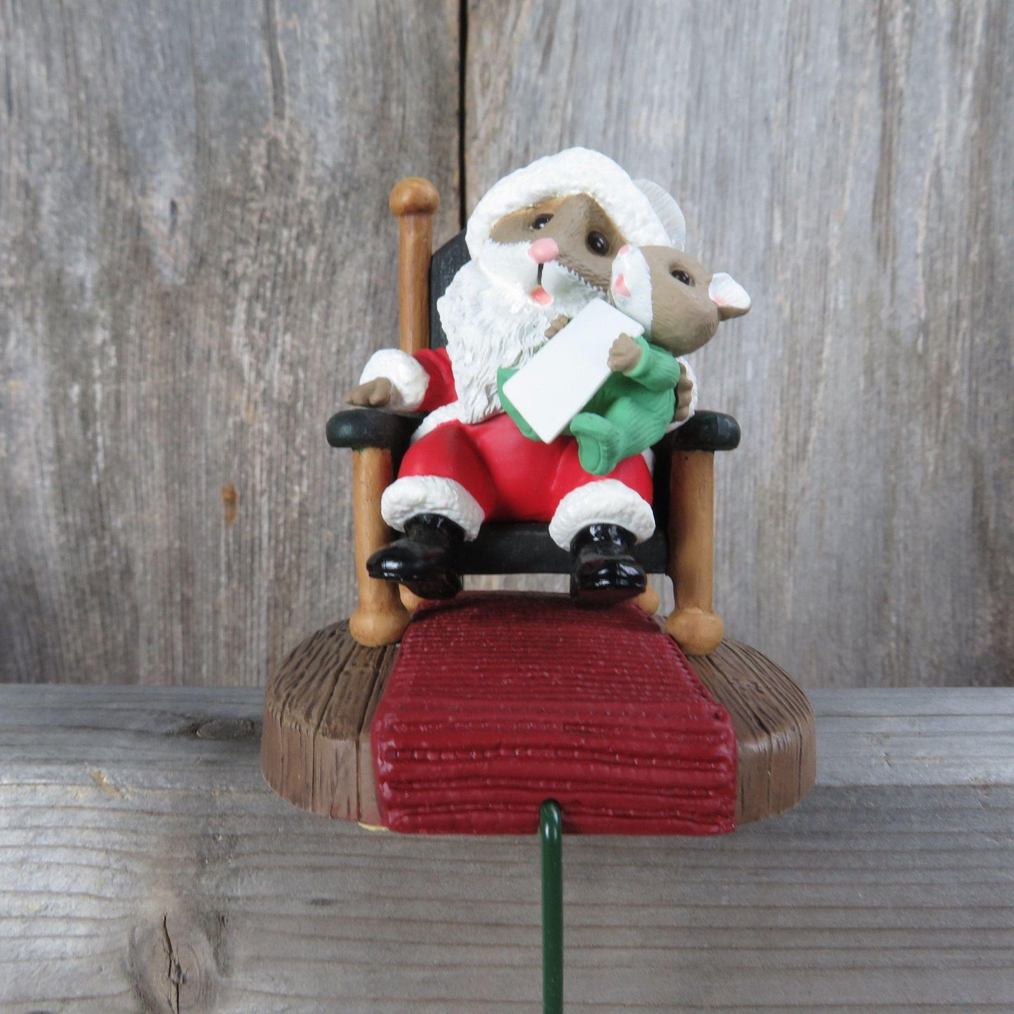 Vintage Santa Mouse And Child Christmas Stocking Holder Hallmark Mice Hanger Hook