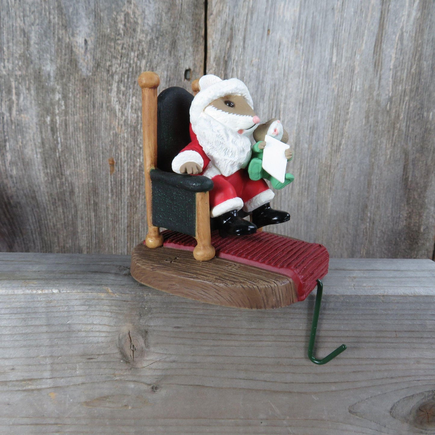 Vintage Santa Mouse And Child Christmas Stocking Holder Hallmark Mice Hanger Hook