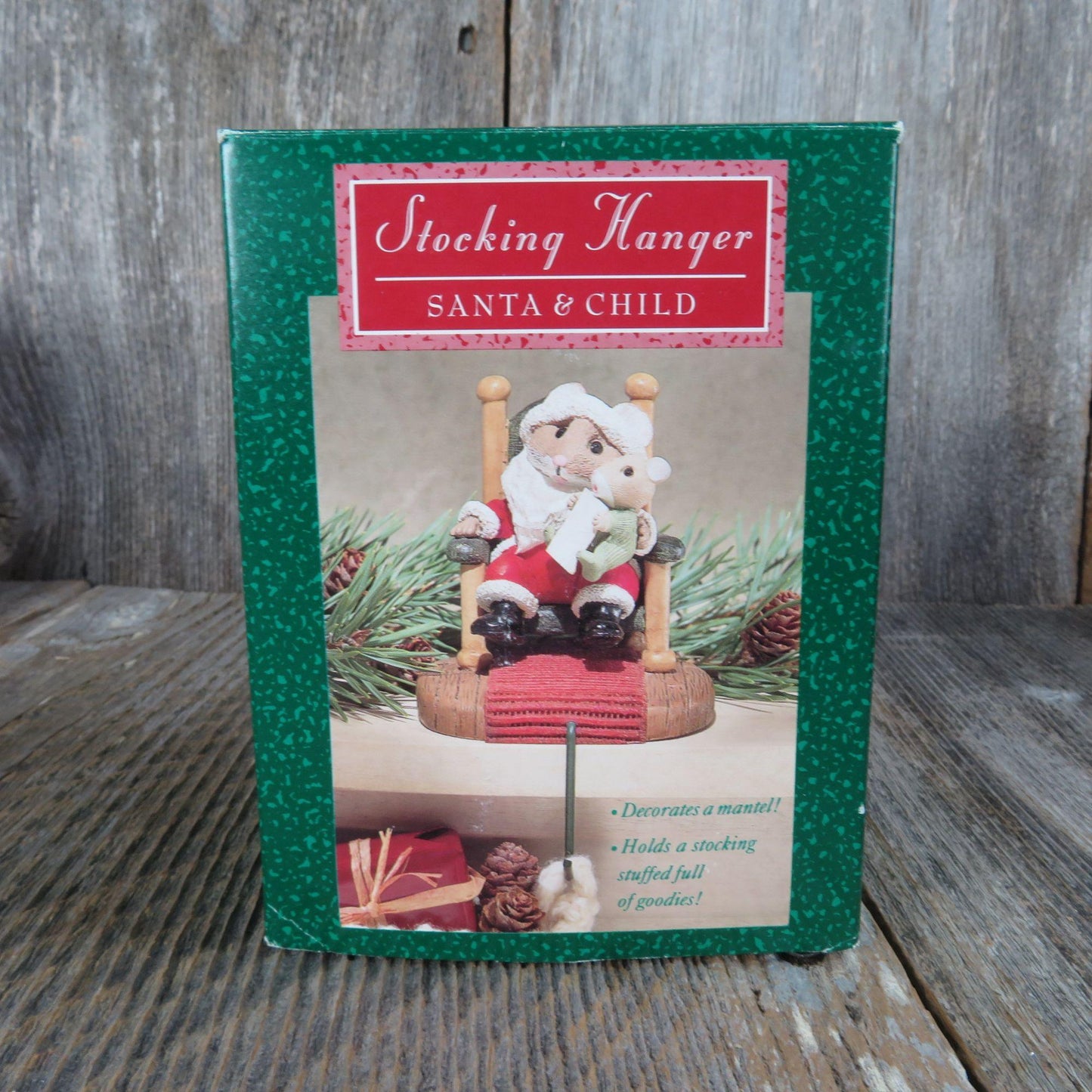 Vintage Santa Mouse And Child Christmas Stocking Holder Hallmark Mice Hanger Hook