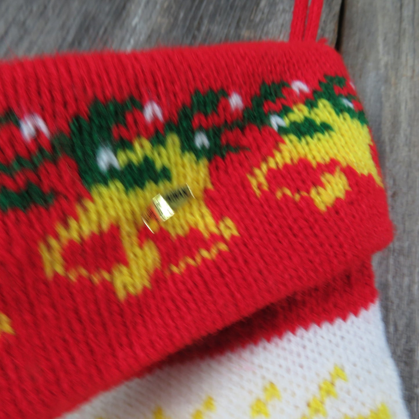 Vintage Knit Tree Stocking Twas The Night Before Christmas Knitted White Green Red