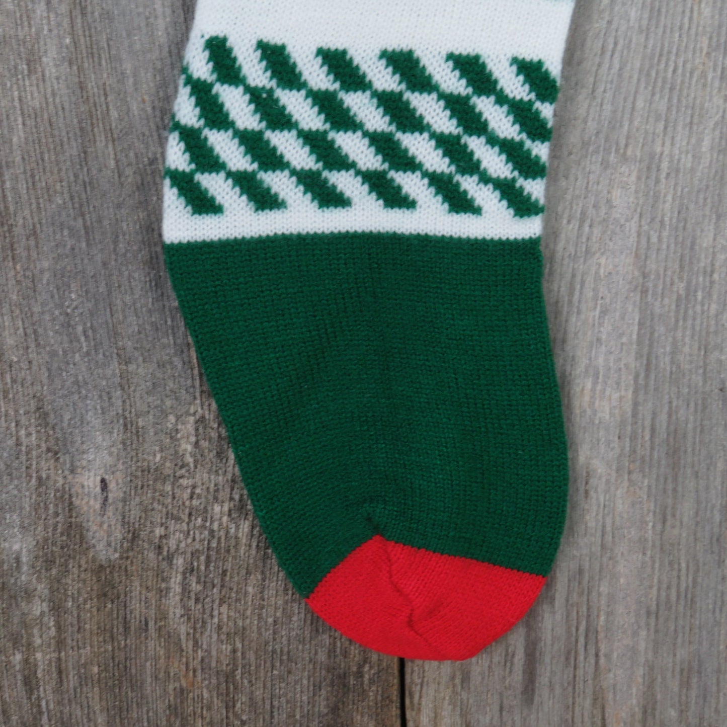 Vintage Knit Toy Soldier Stocking Christmas Knitted Military Rifle Green Red White Pom Pom Taiwan