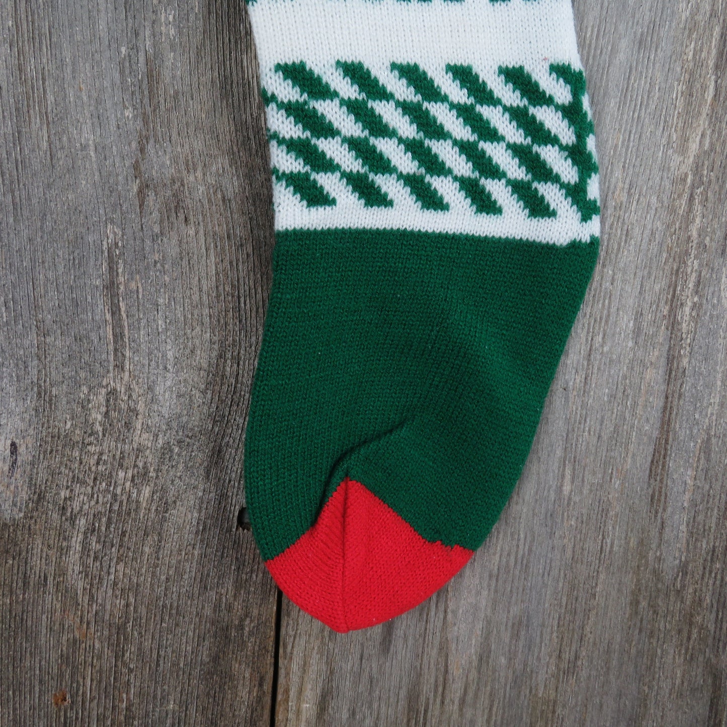 Vintage Knit Toy Soldier Stocking Christmas Knitted Military Rifle Green Red White Pom Pom Taiwan