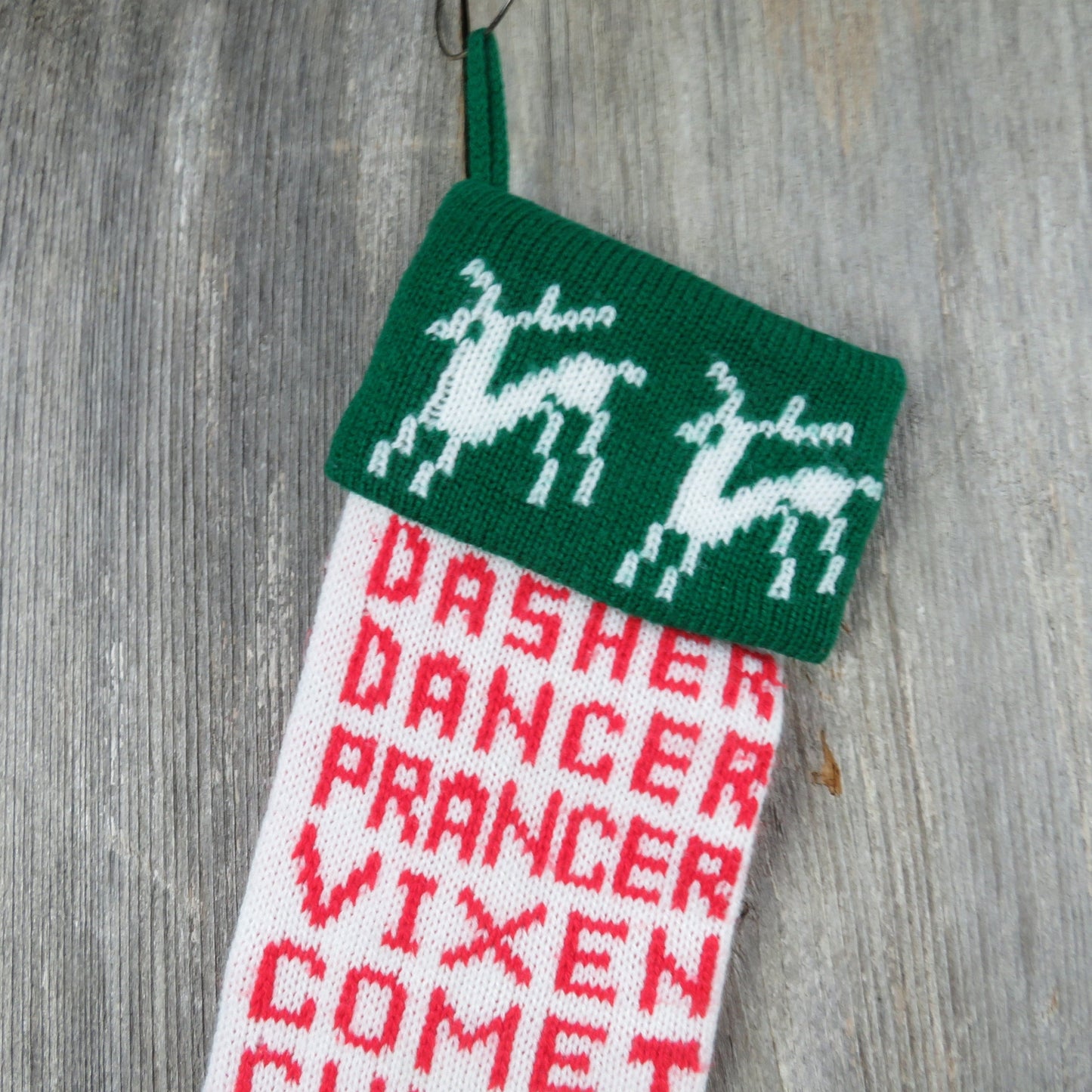 Vintage Reindeer Names Knit Stocking Kurt Adler 1980 Christmas Knitted Prancer Dancer Dasher Vixen Comet Cupid Donder Blitzen