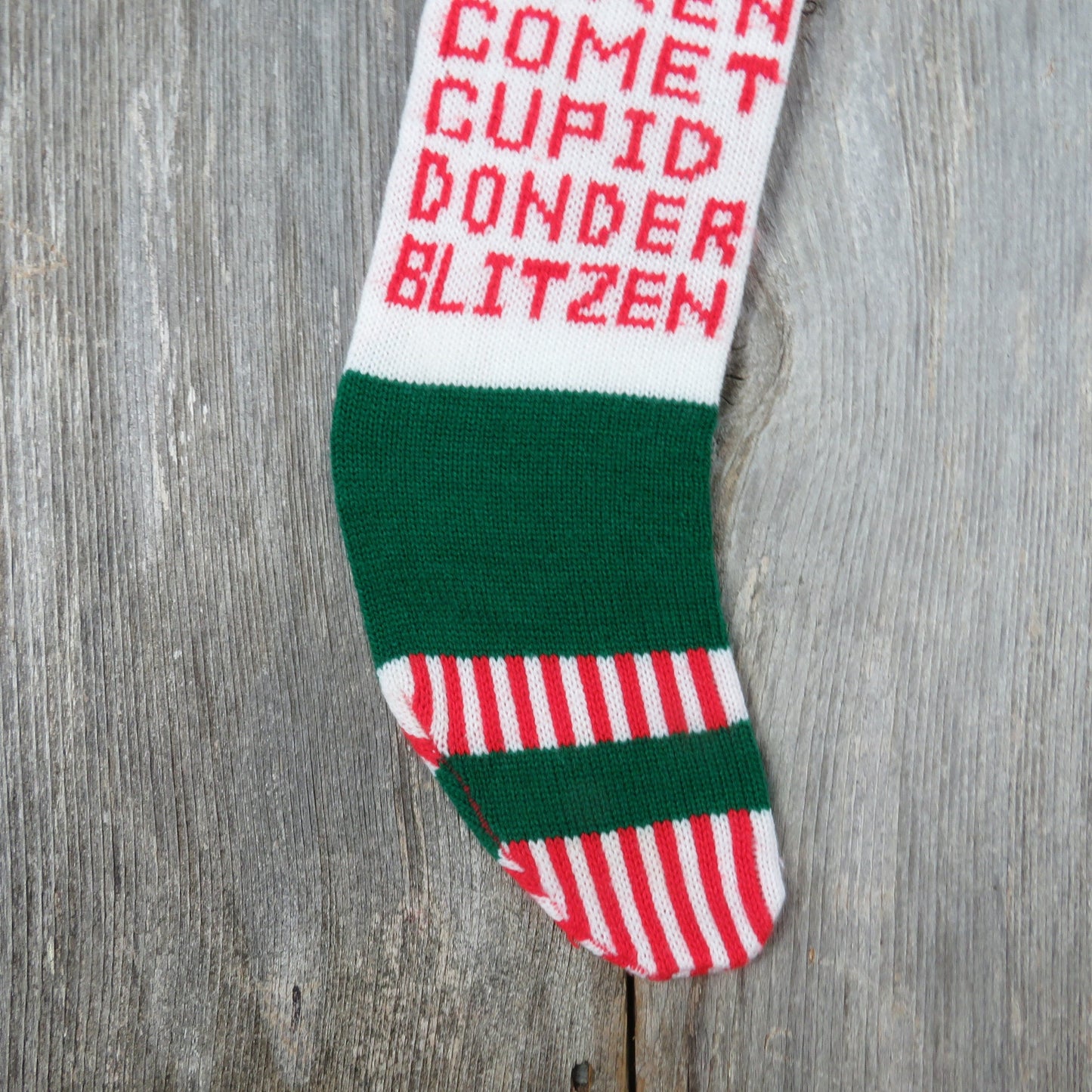 Vintage Reindeer Names Knit Stocking Kurt Adler 1980 Christmas Knitted Prancer Dancer Dasher Vixen Comet Cupid Donder Blitzen