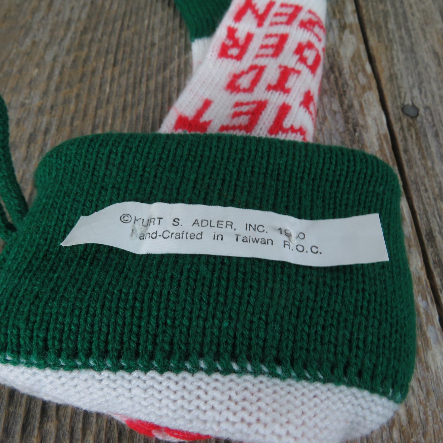 Vintage Reindeer Names Knit Stocking Kurt Adler 1980 Christmas Knitted Prancer Dancer Dasher Vixen Comet Cupid Donder Blitzen