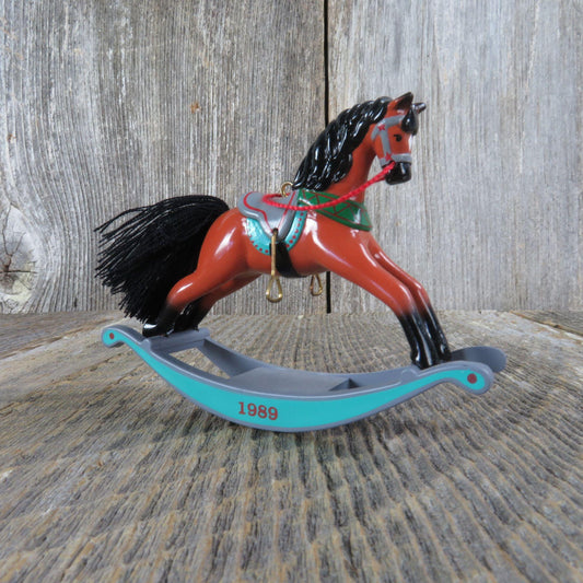 Vintage Rocking Horse Hallmark Ornament Hallmark # 9 Brown Blue Christmas 1989