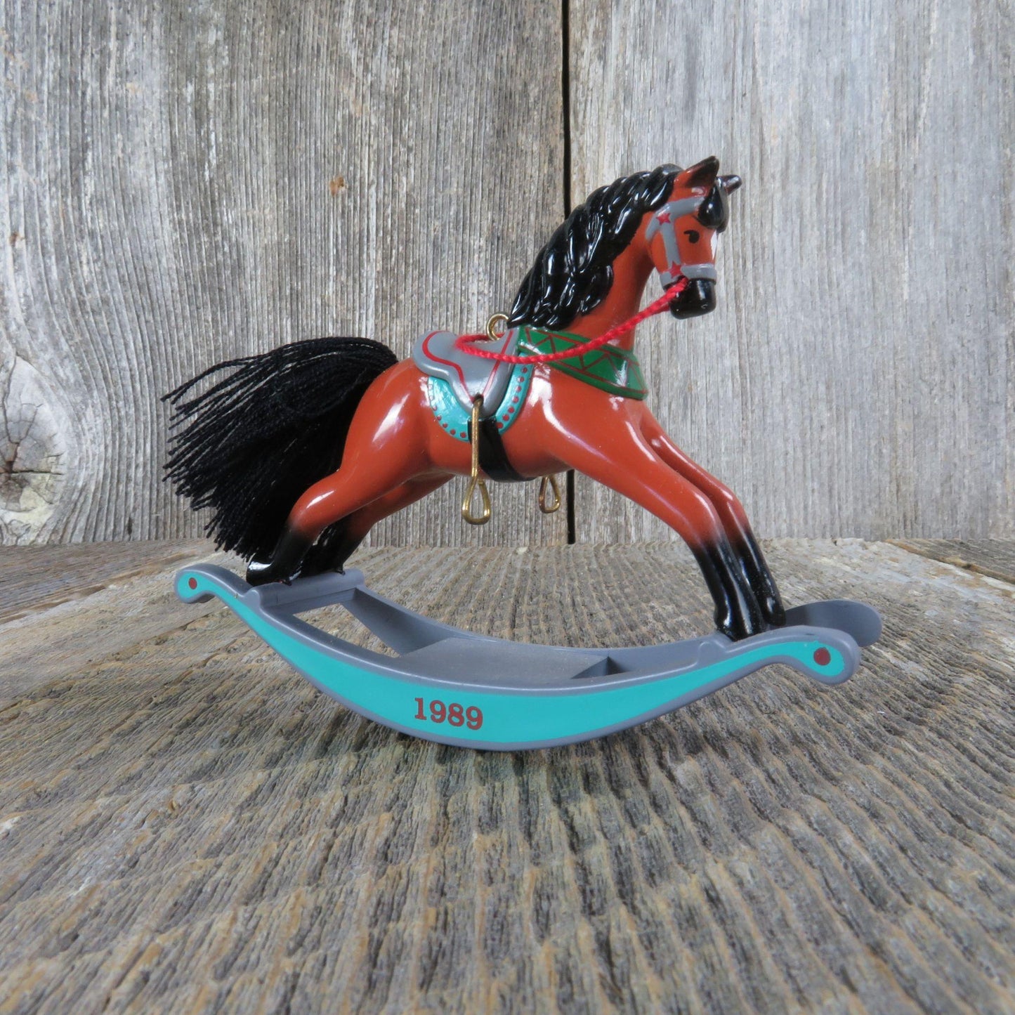 Vintage Rocking Horse Hallmark Ornament Hallmark # 9 Brown Blue Christmas 1989