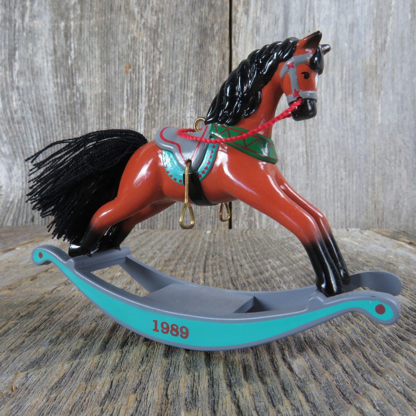 Vintage Rocking Horse Hallmark Ornament Hallmark # 9 Brown Blue Christmas 1989