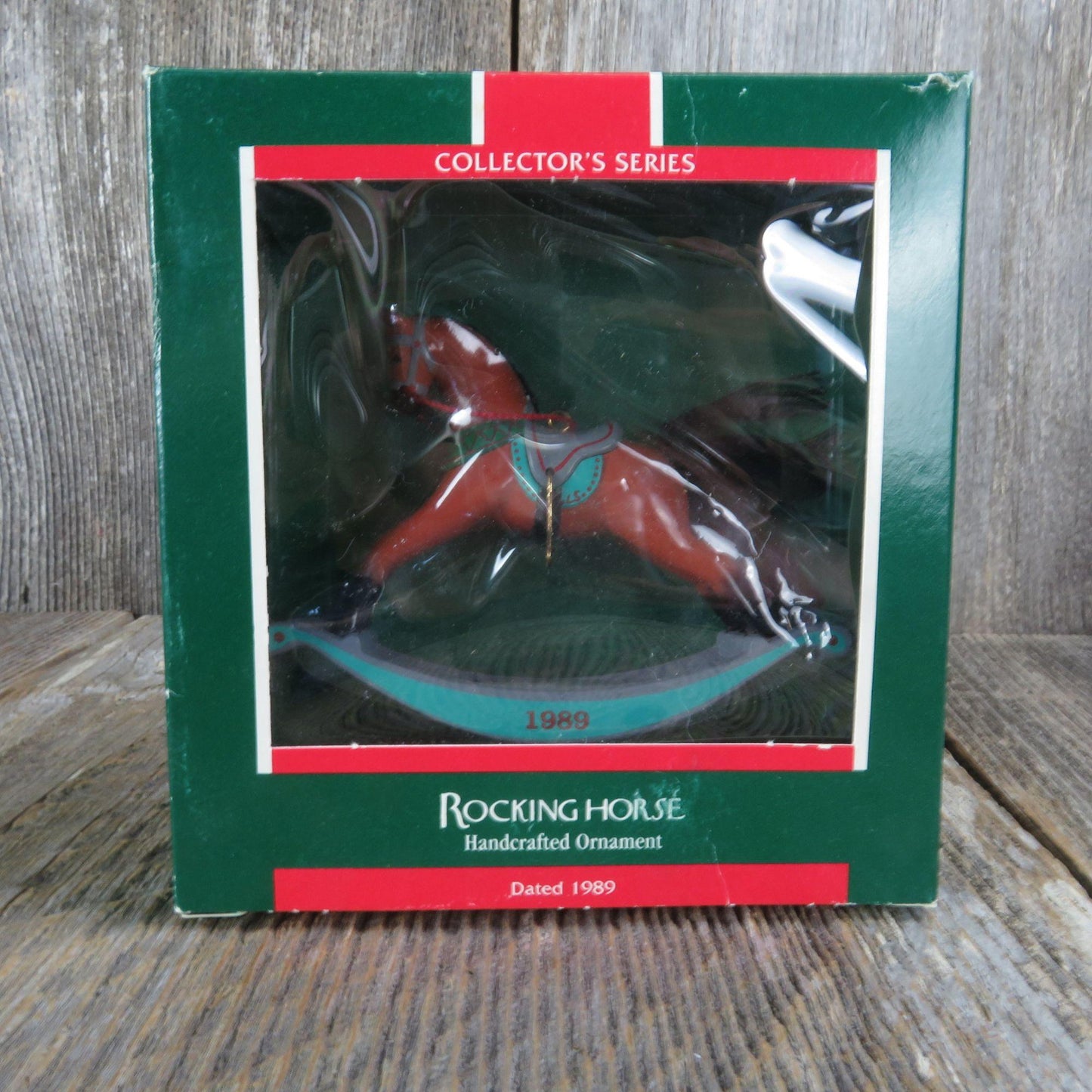 Vintage Rocking Horse Hallmark Ornament Hallmark # 9 Brown Blue Christmas 1989