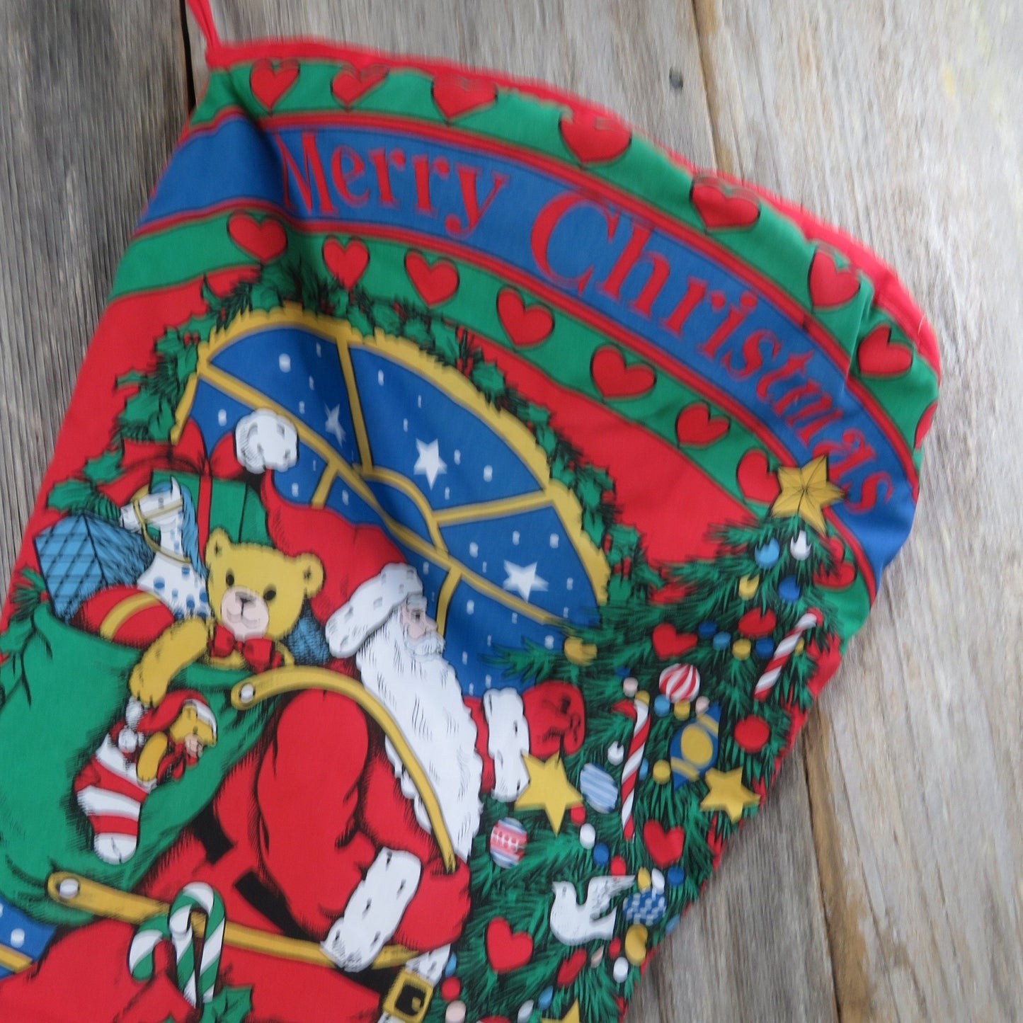 Vintage Santa Claus Stocking Merry Christmas Avon XL 1995 Fabric Gift Bag Tree Window