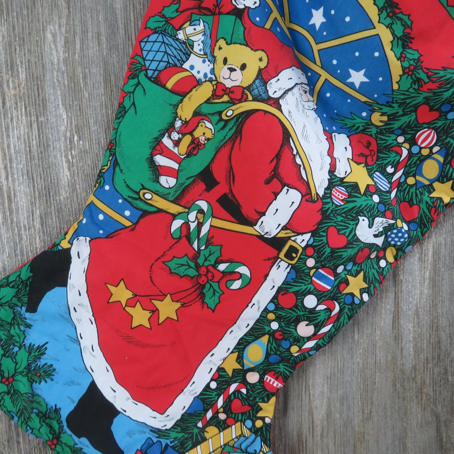 Vintage Santa Claus Stocking Merry Christmas Avon XL 1995 Fabric Gift Bag Tree Window