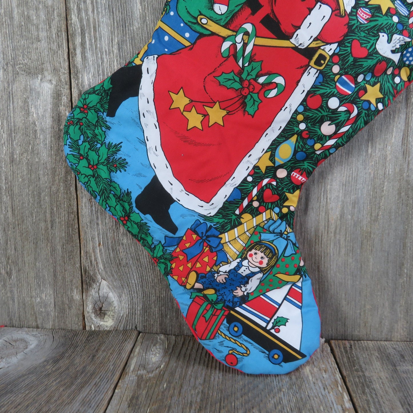 Vintage Santa Claus Stocking Merry Christmas Avon XL 1995 Fabric Gift Bag Tree Window