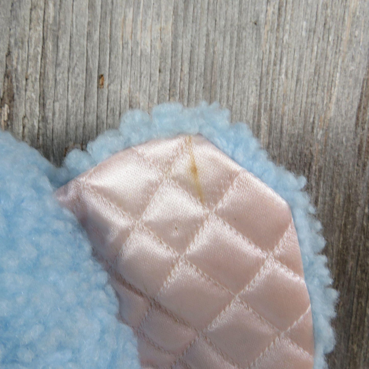 Vintage Elephant Plush Baby Blue Sherpa Pink Satin Quilted Ears Bow Stuffed Animal Glass Eyes Hugfun Hug Fun