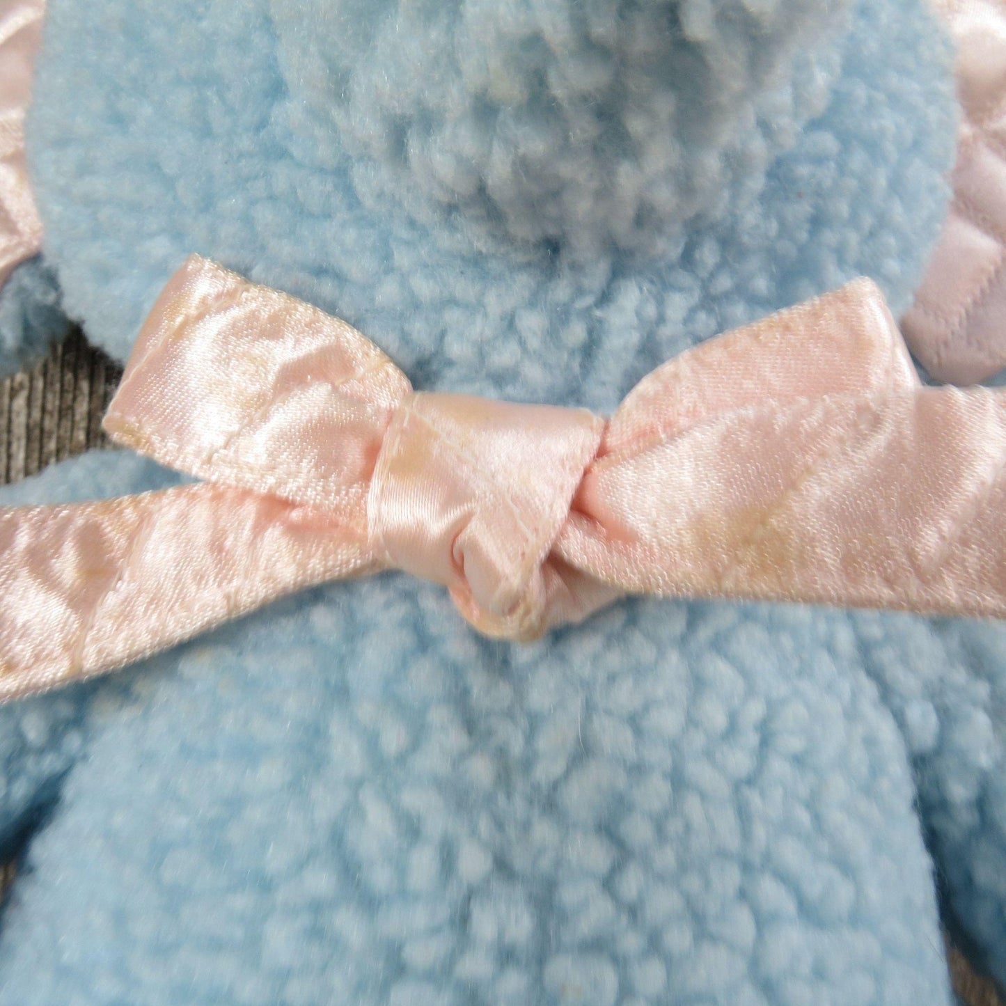 Vintage Elephant Plush Baby Blue Sherpa Pink Satin Quilted Ears Bow Stuffed Animal Glass Eyes Hugfun Hug Fun