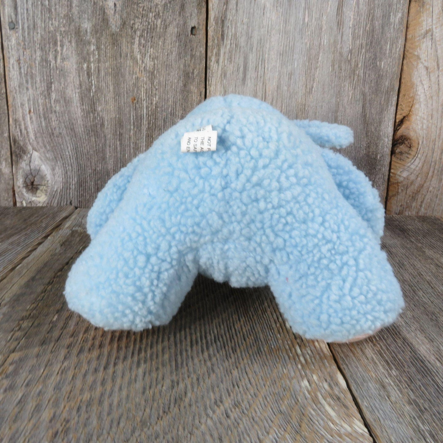 Vintage Elephant Plush Baby Blue Sherpa Pink Satin Quilted Ears Bow Stuffed Animal Glass Eyes Hugfun Hug Fun