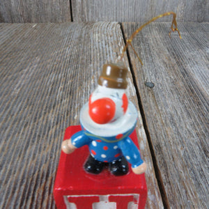 Vintage Clown Alphabet Block Wooden Ornament Blue Red Yellow Wood