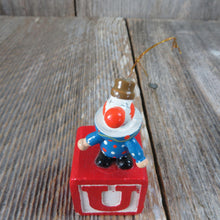 Load image into Gallery viewer, Vintage Clown Alphabet Block Wooden Ornament Blue Red Yellow Wood