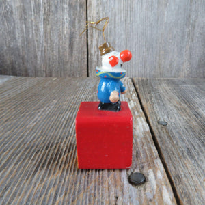 Vintage Clown Alphabet Block Wooden Ornament Blue Red Yellow Wood
