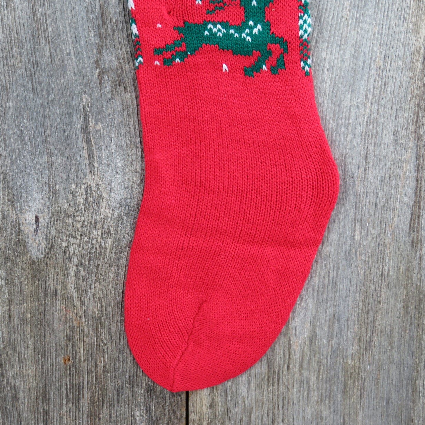 Vintage Reindeer Knit Christmas Stocking Deer Knitted  Red Green White - At Grandma's Table