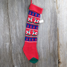 Load image into Gallery viewer, Vintage Rocking Horse Knit Stocking Christmas Knitted Red Blue White Holiday Home Decor - At Grandma&#39;s Table