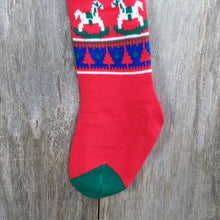 Load image into Gallery viewer, Vintage Rocking Horse Knit Stocking Christmas Knitted Red Blue White Holiday Home Decor - At Grandma&#39;s Table