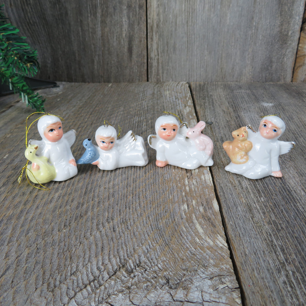 Vintage Angel with Animals Ornaments Set Easter Bunny Bird Duck Squirrel House of Lloyd Christmas