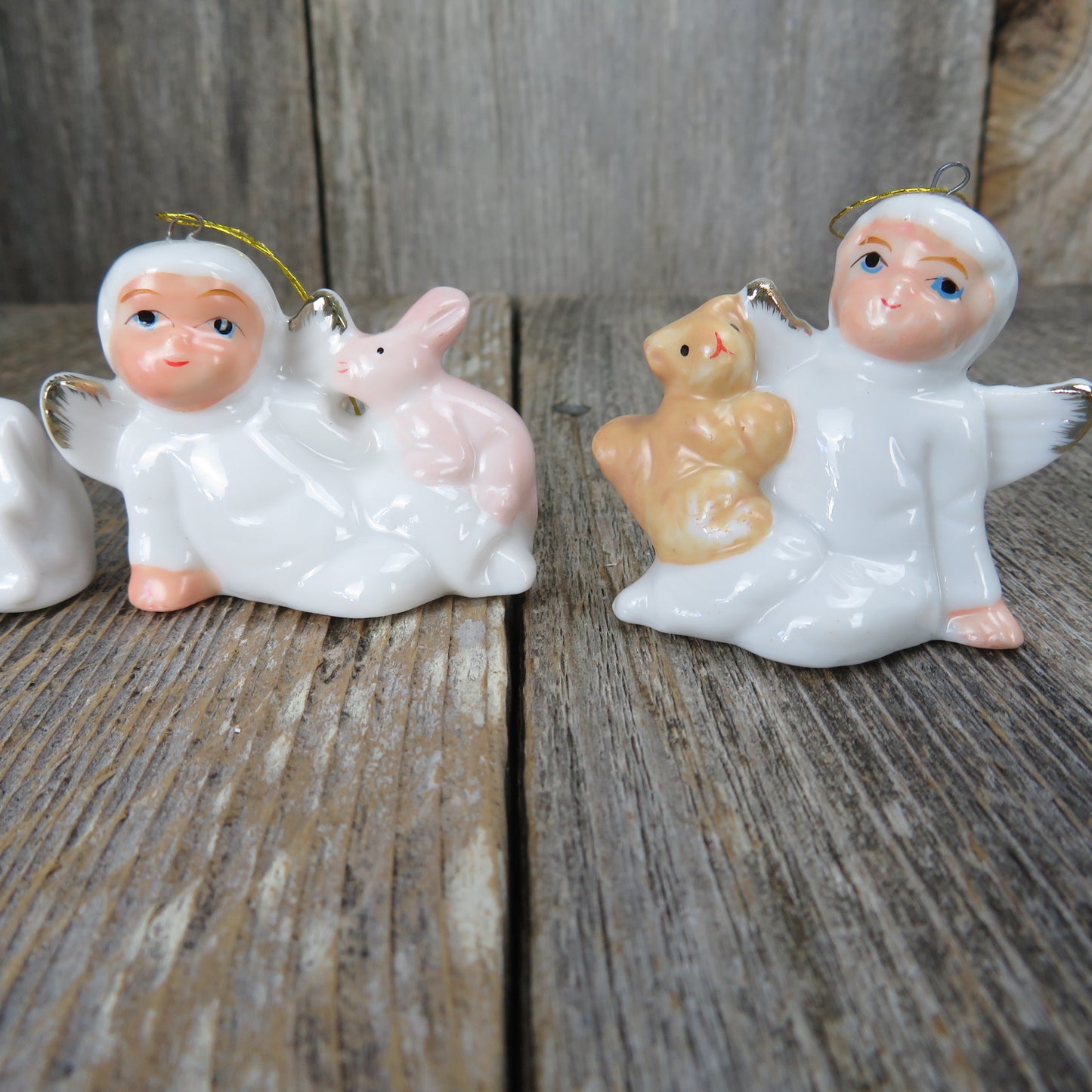 Vintage Angel with Animals Ornaments Set Easter Bunny Bird Duck Squirrel House of Lloyd Christmas