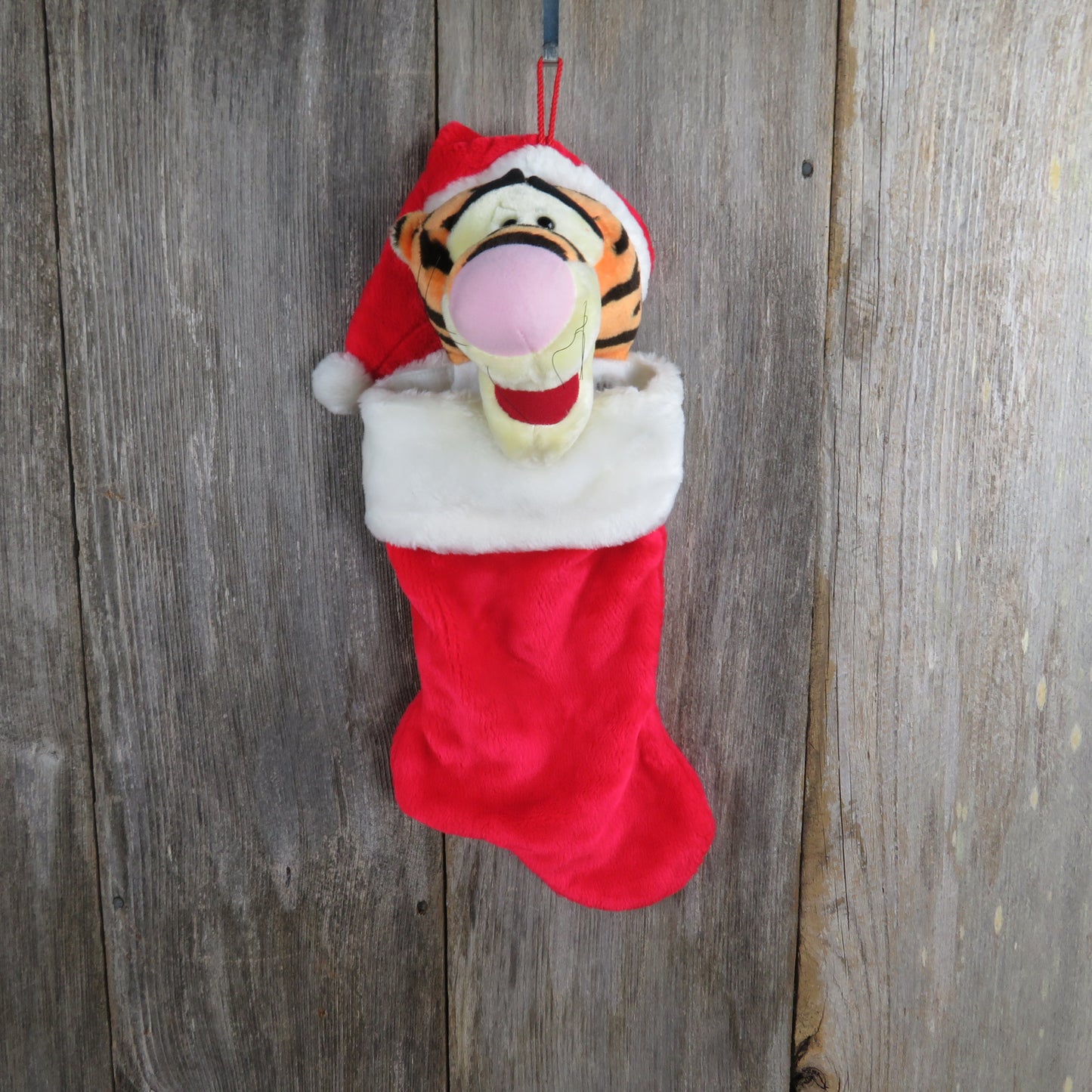 Vintage Tigger Winnie The Pooh Christmas Stocking Plush Stuffed Animal Red Santa Hat Holiday Decoration, Christmas Decoration - At Grandma's Table