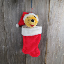 Load image into Gallery viewer, Vintage Winnie The Pooh Christmas Stocking Plush Stuffed Animal Red Santa Hat Holiday Decoration, Christmas Decoration - At Grandma&#39;s Table