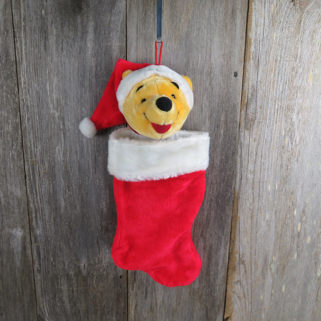 Vintage Winnie The Pooh Christmas Stocking Plush Stuffed Animal Red Santa Hat Holiday Decoration, Christmas Decoration - At Grandma's Table
