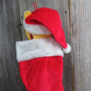 Vintage Winnie The Pooh Christmas Stocking Plush Stuffed Animal Red Santa Hat Holiday Decoration, Christmas Decoration - At Grandma's Table