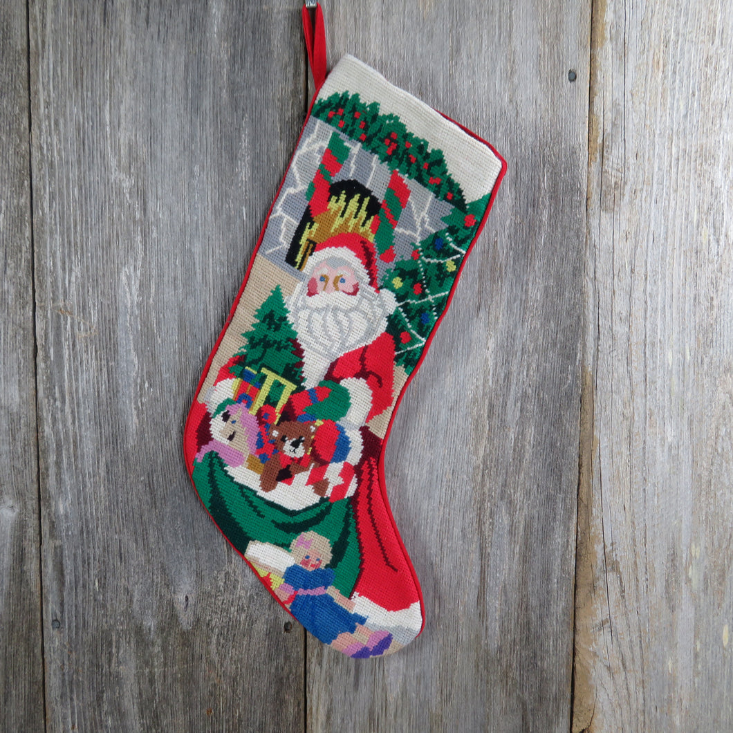 Wool Santa Stocking Christmas Embroidered Woven Toy Bag Doll Fireplace Teddy Bear Doll Holiday Decor - At Grandma's Table