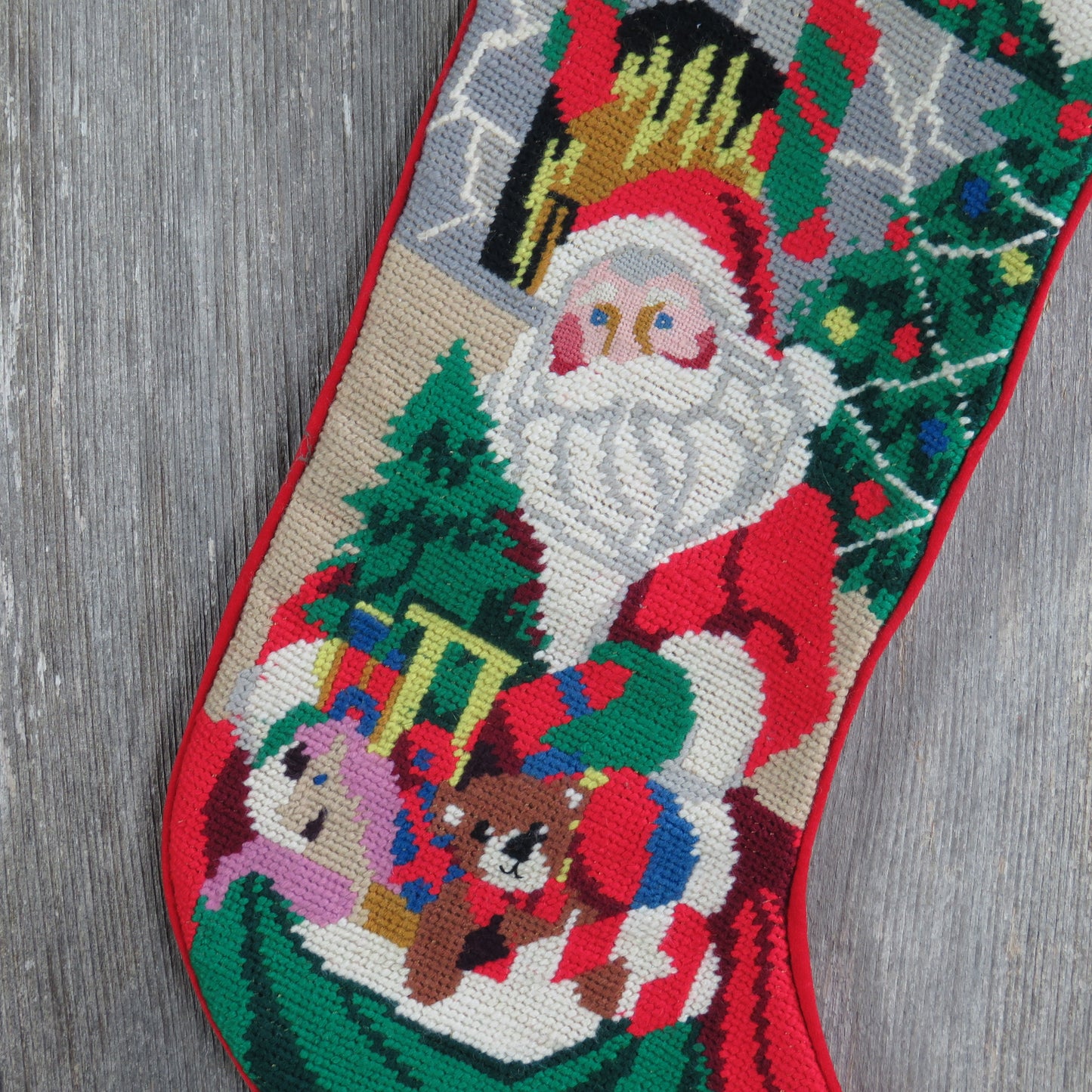 Wool Santa Stocking Christmas Embroidered Woven Toy Bag Doll Fireplace Teddy Bear Doll Holiday Decor - At Grandma's Table