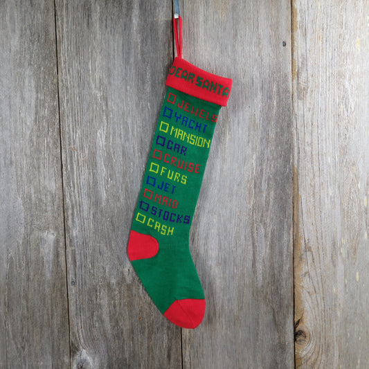 Vintage Knit Stocking Dear Santa Christmas List Knitted Adult  Red Green Yellow - At Grandma's Table