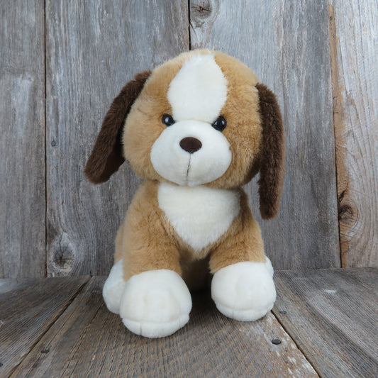 Vintage Floppy Eared Dog Plush Brown White Puppy Smile Lemonwood Flocked Nose