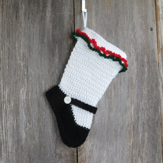 Mary Jane Christmas Stocking Girl Dress Shoe Stocking Black Mary Janes Handmade Crochet Stocking - At Grandma's Table