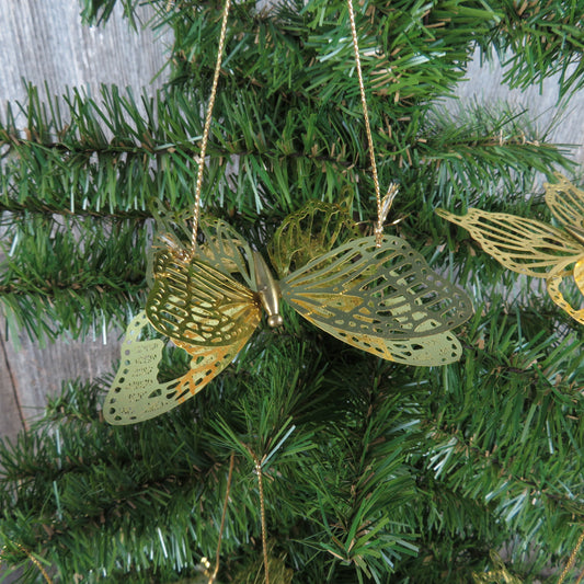 Vintage Butterfly Christmas Ornaments Metal Lot Gold Taiwan Mobile Decoration