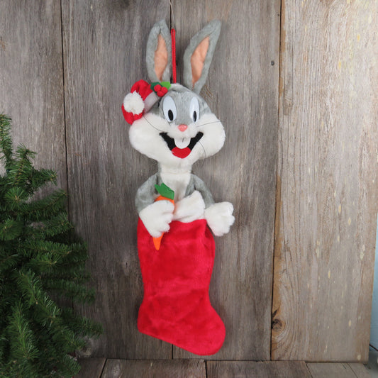Vintage Bugs Bunny Christmas Stocking Plush Looney Tunes Warner Brothers Carrot Santa Hat 1990