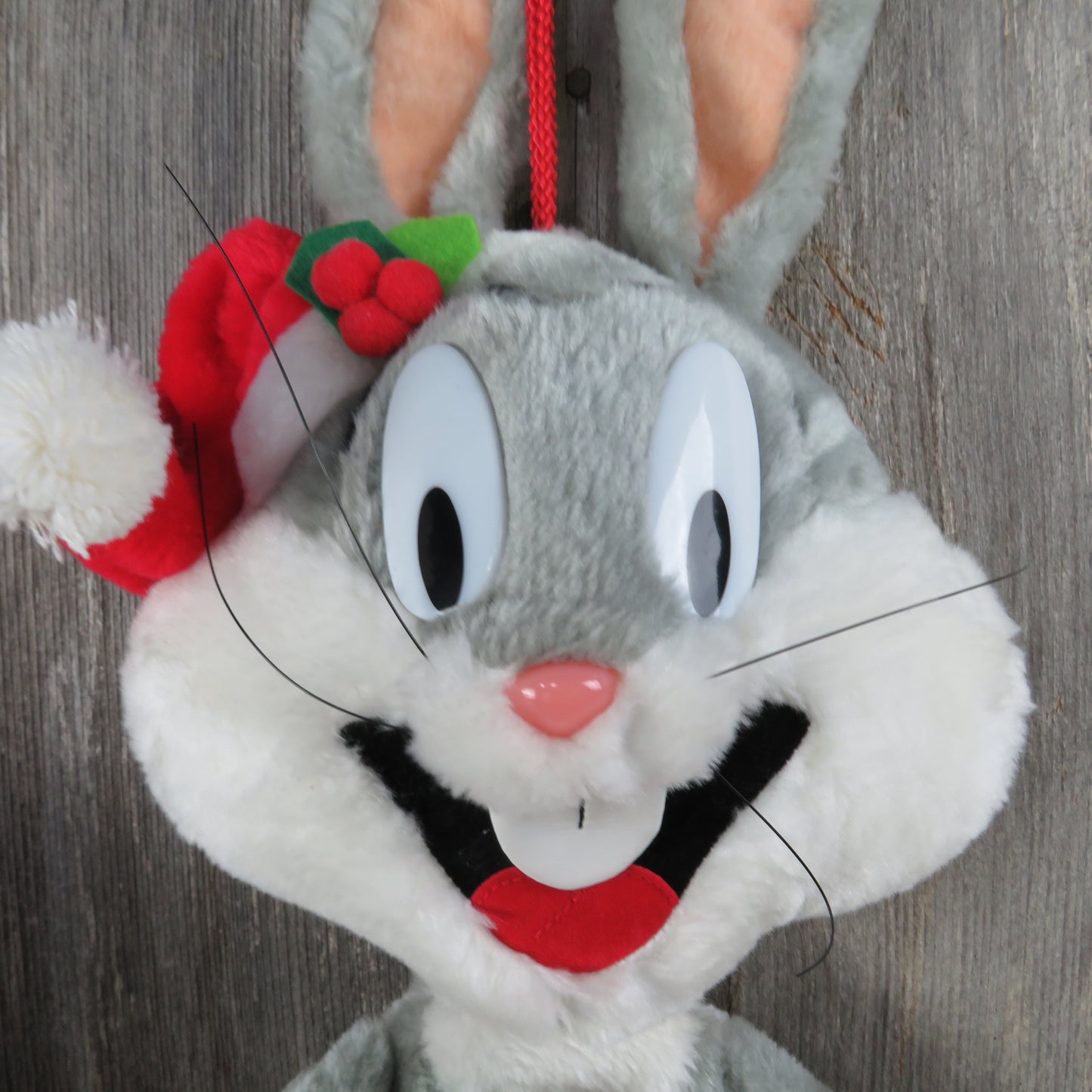 Vintage Bugs Bunny Christmas Stocking Plush Looney Tunes Warner Brothers Carrot Santa Hat 1990