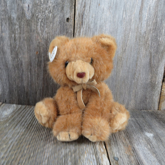 Vintage Teddy Bear Plush Russ Sugarplum Soft N Suede Stuffed Animal Leather Ribbon Korea - At Grandma's Table