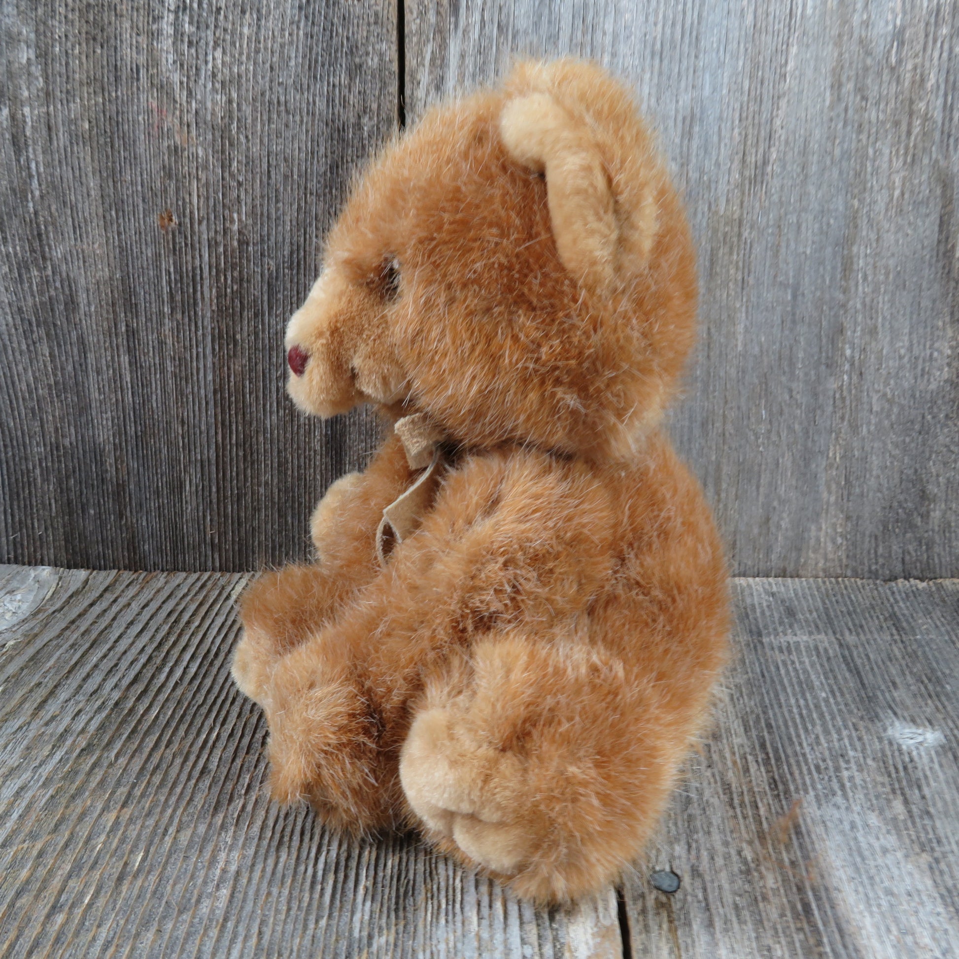 Vintage Teddy Bear Plush Russ Sugarplum Soft N Suede Stuffed Animal Leather Ribbon Korea - At Grandma's Table