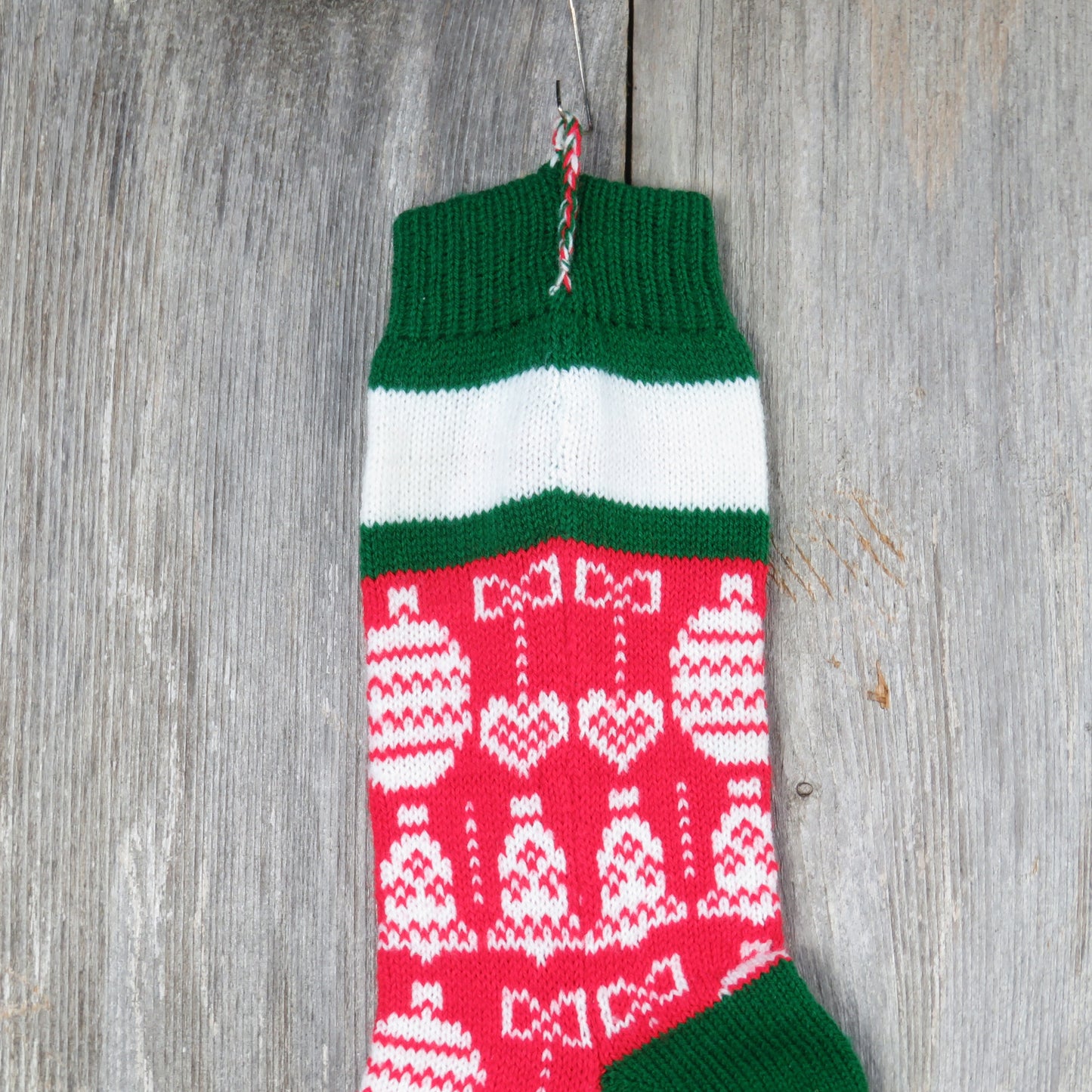 Vintage Knit Stocking Cindy Name Red White Green Knitted Christmas Ornament Pattern Sock