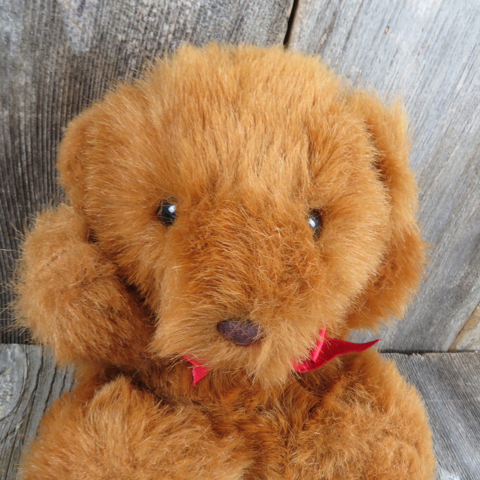 Vintage Teddy Bear Plush Fuzzy Stuffed Animal Red Newman Import Company Korea - At Grandma's Table