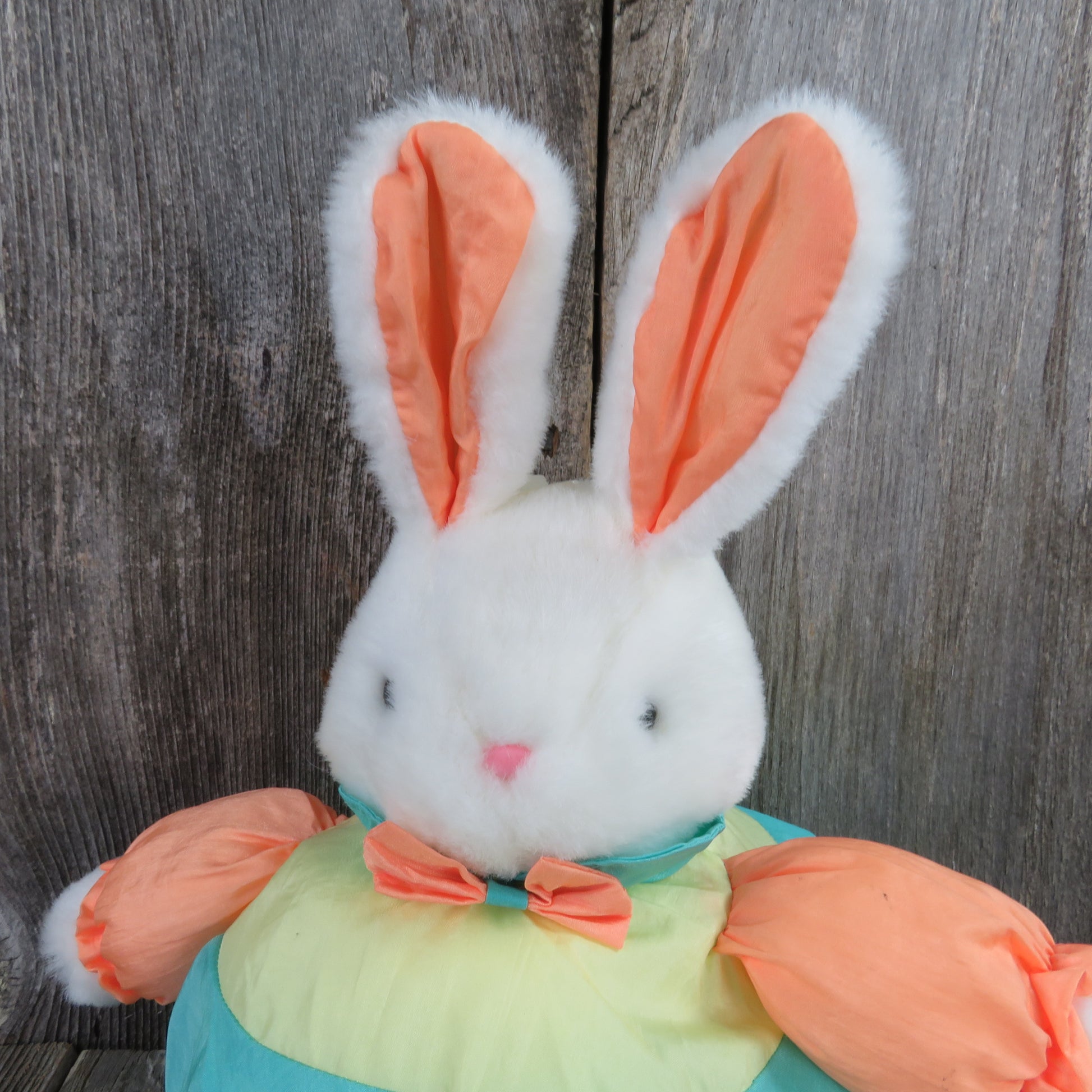 Vintage Bunny Rabbit Plush Dan Dee Pastel Green Peach Yellow Easter Stuffed Animal Puffy - At Grandma's Table