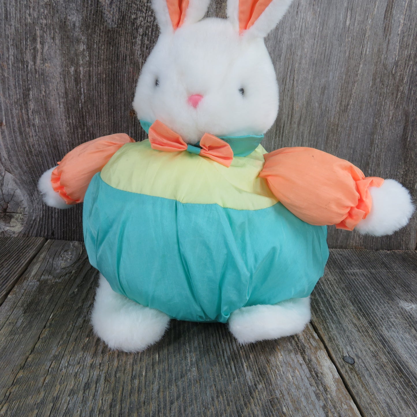 Vintage Bunny Rabbit Plush Dan Dee Pastel Green Peach Yellow Easter Stuffed Animal Puffy - At Grandma's Table