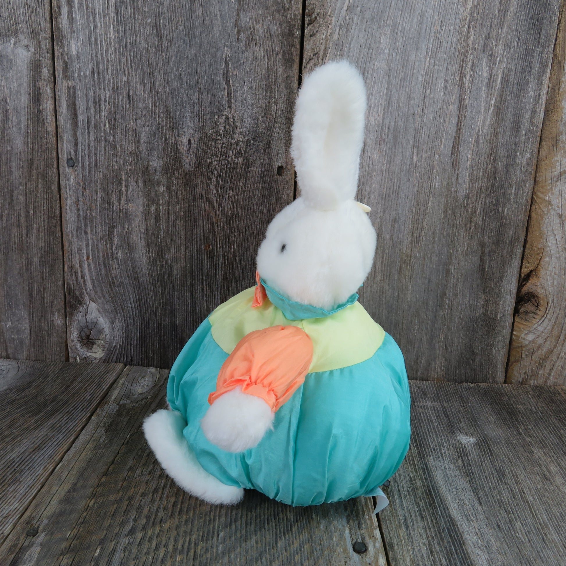 Vintage Bunny Rabbit Plush Dan Dee Pastel Green Peach Yellow Easter Stuffed Animal Puffy - At Grandma's Table